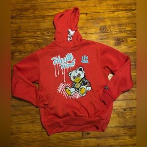Red Graphic Pullover Hoodie with Bear Motif